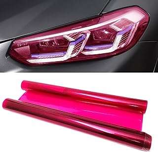 Tint Film for Taillight Headlight Fog Light, 12×48 Inches Vinyl Self-Adhesive Car Tail Light Tape, Brake Light Headlight Cover Protection Film Color Shiny Chameleon Sticker (Pink)