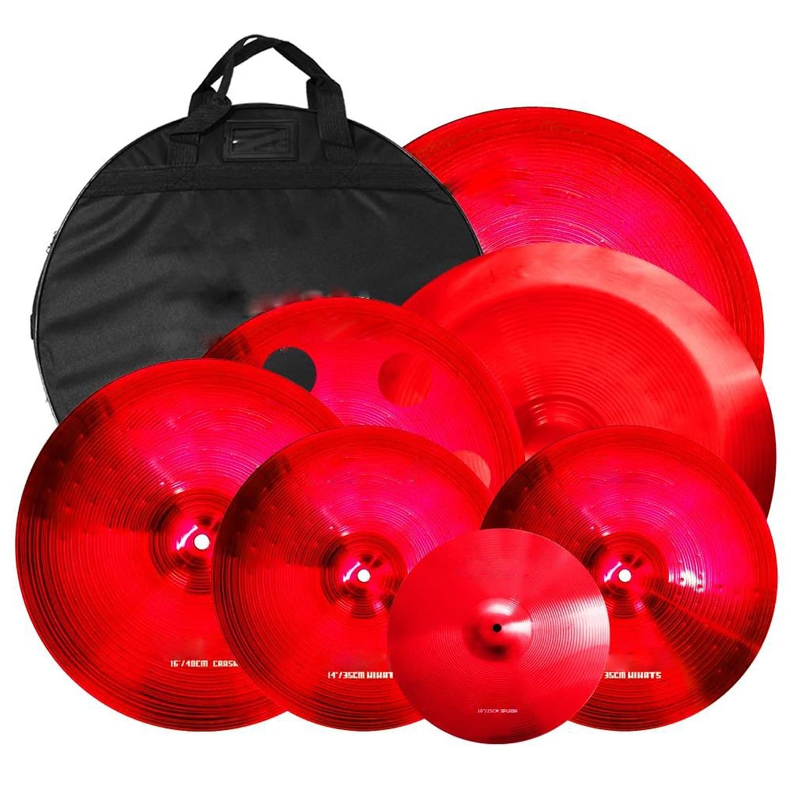 Talerz Zestaw Talerzy Do Bębna 7 Szt 14 Hi Hats 16 Crash/Stacker 20 Ride 10 Splash 18 Cali Profesjonalne Wykonanie(Red)