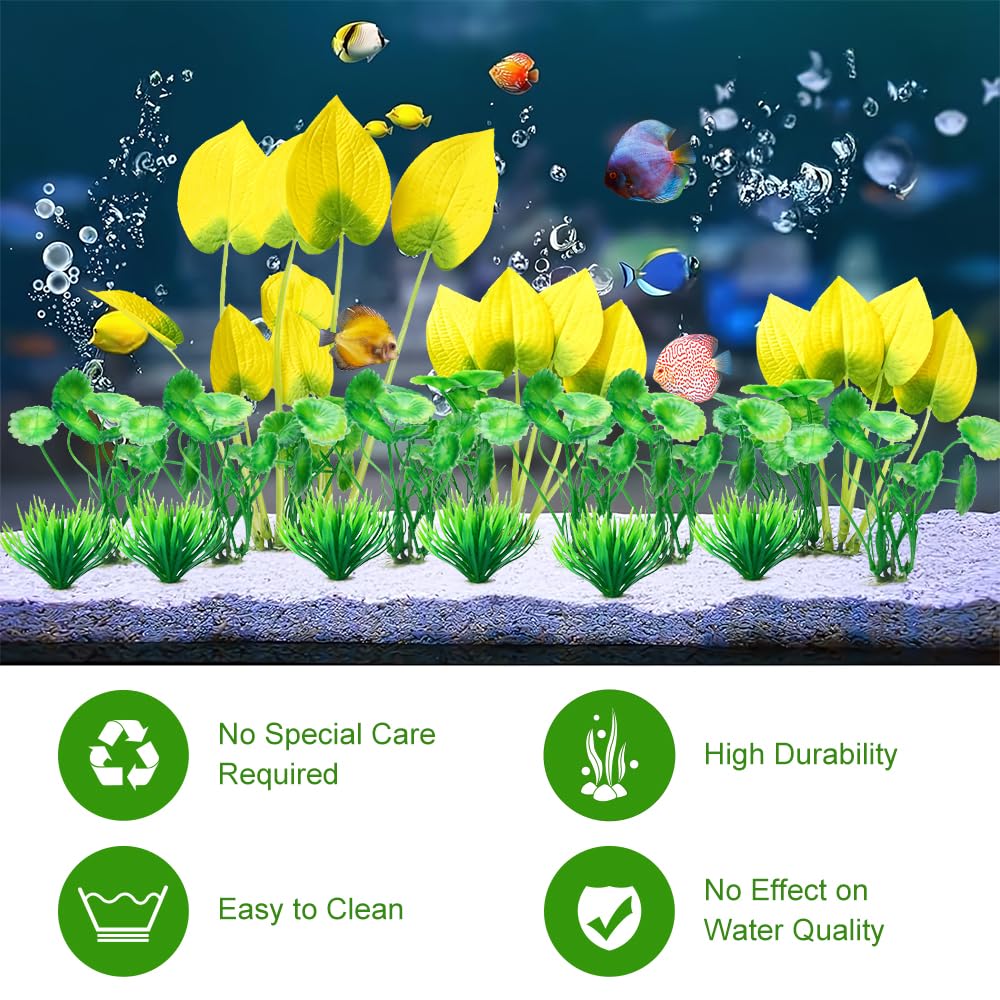 BEGONDIS 15-Piece Lifelike Plastic Aquarium Plants Set, Vibrant Underwater Garden (Yellow), Normal - Image 4