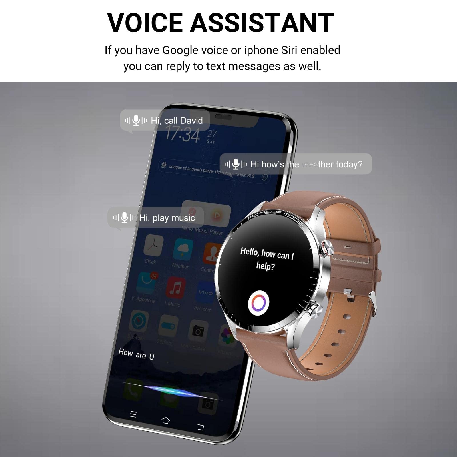 Inteligentny zegarek Answer Make Call, 3.8 cm AMOLED Smartwatch do telefonów z systemem Android i iOS z połączeniami/wybieraniem Bluetooth, śledzeniem aktywności fitness, monitorowaniem snu