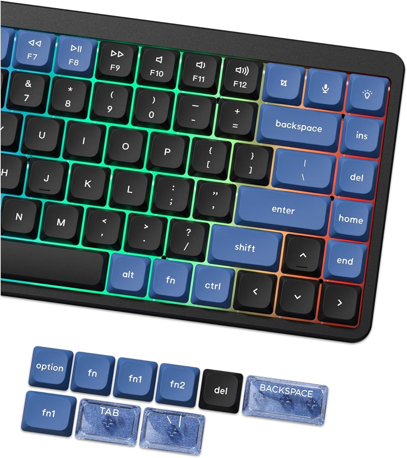 Teclas de Perfil bajo, Doble Disparo PBT 60 75 100 por ciento, Tapas Transparentes ANSI US para Teclado, Azul Oscuro/Azul para la mayoría de los interruptores MX Teclado (Solo Teclas