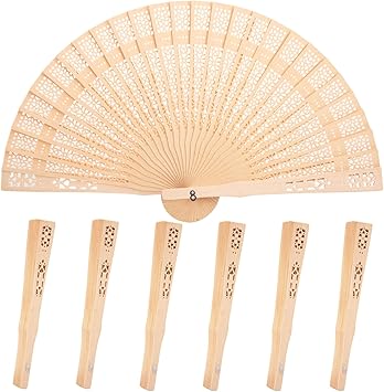 JOHOUSE Decorative Hand Fan Foldable, 6 Packs Folding Wooden Vintage Sandalwood Hollow Carved Fans Handheld Chinese and Japanese Style Crafts for Gifts, Photography Props, Home Decor