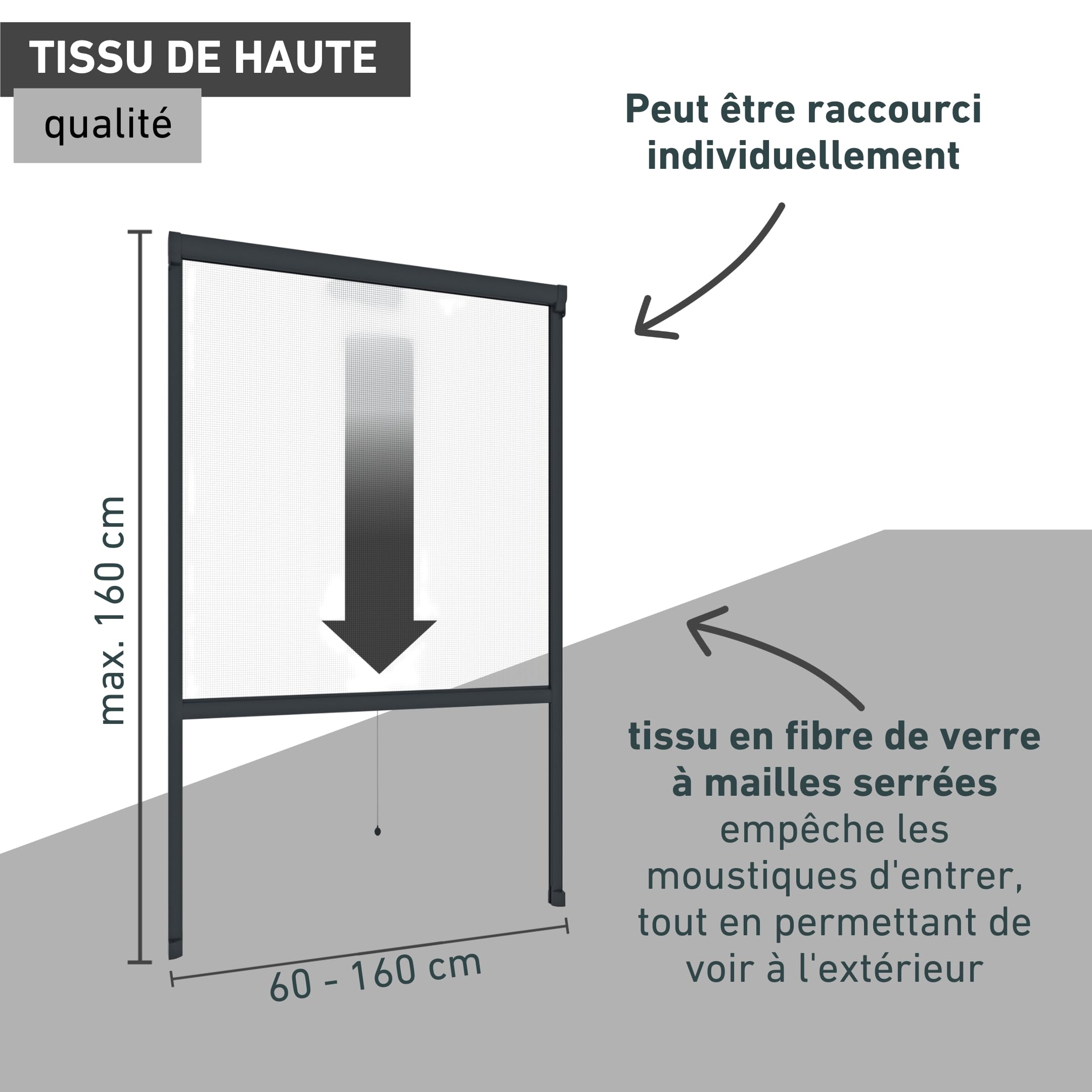 Windhager Store Enrouleur pour Fenetres Plus, Moustiquaire, individuellement découpable, 160 x 160 cm, anthracite, 03893