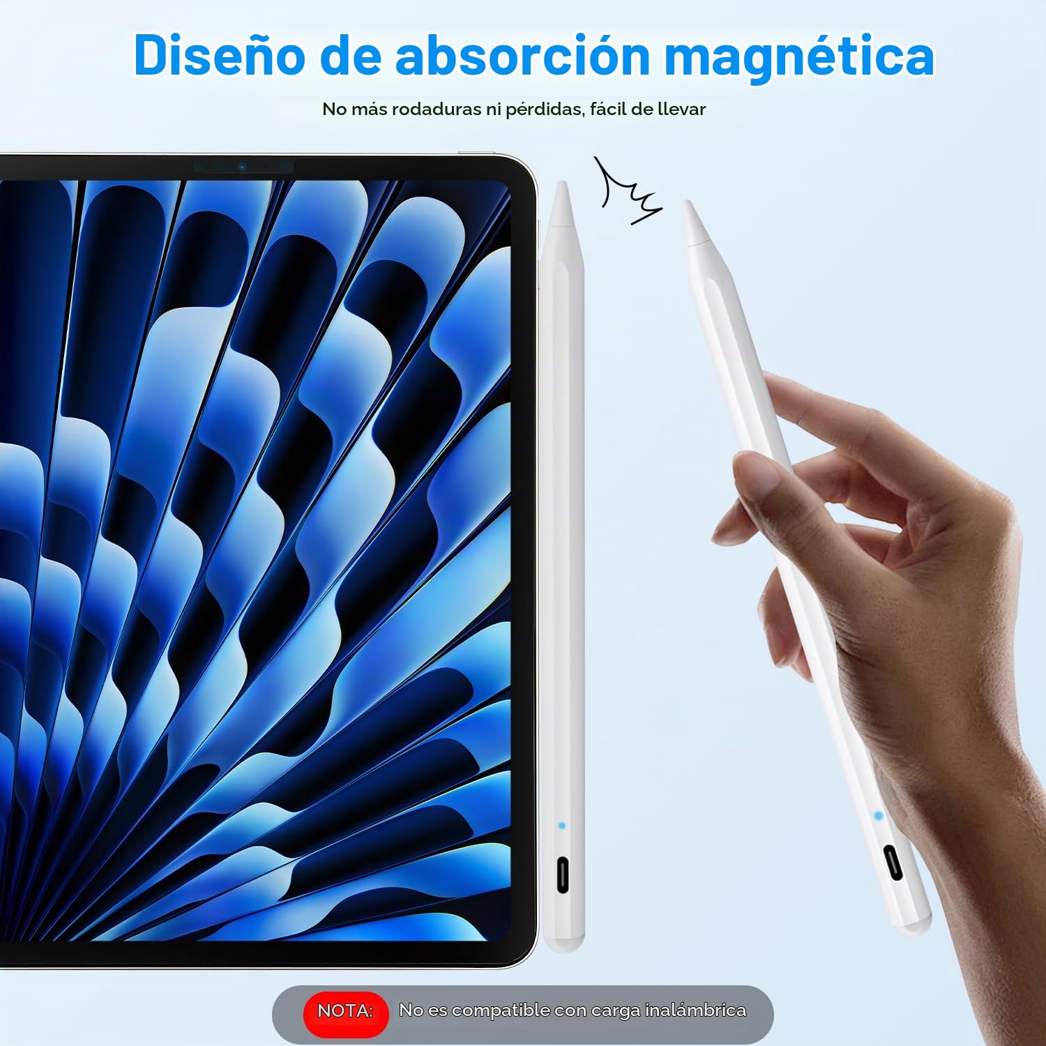 Lápiz capacitivo para iPad Apple: carga rápida para iPad Pencil Apple Pen con sensibilidad de inclinación de rechazo de palma - Bolígrafo para iPad 10/9/8/7/6, iPad Pro de 12.9 pulgadas/11 pulgadas/13