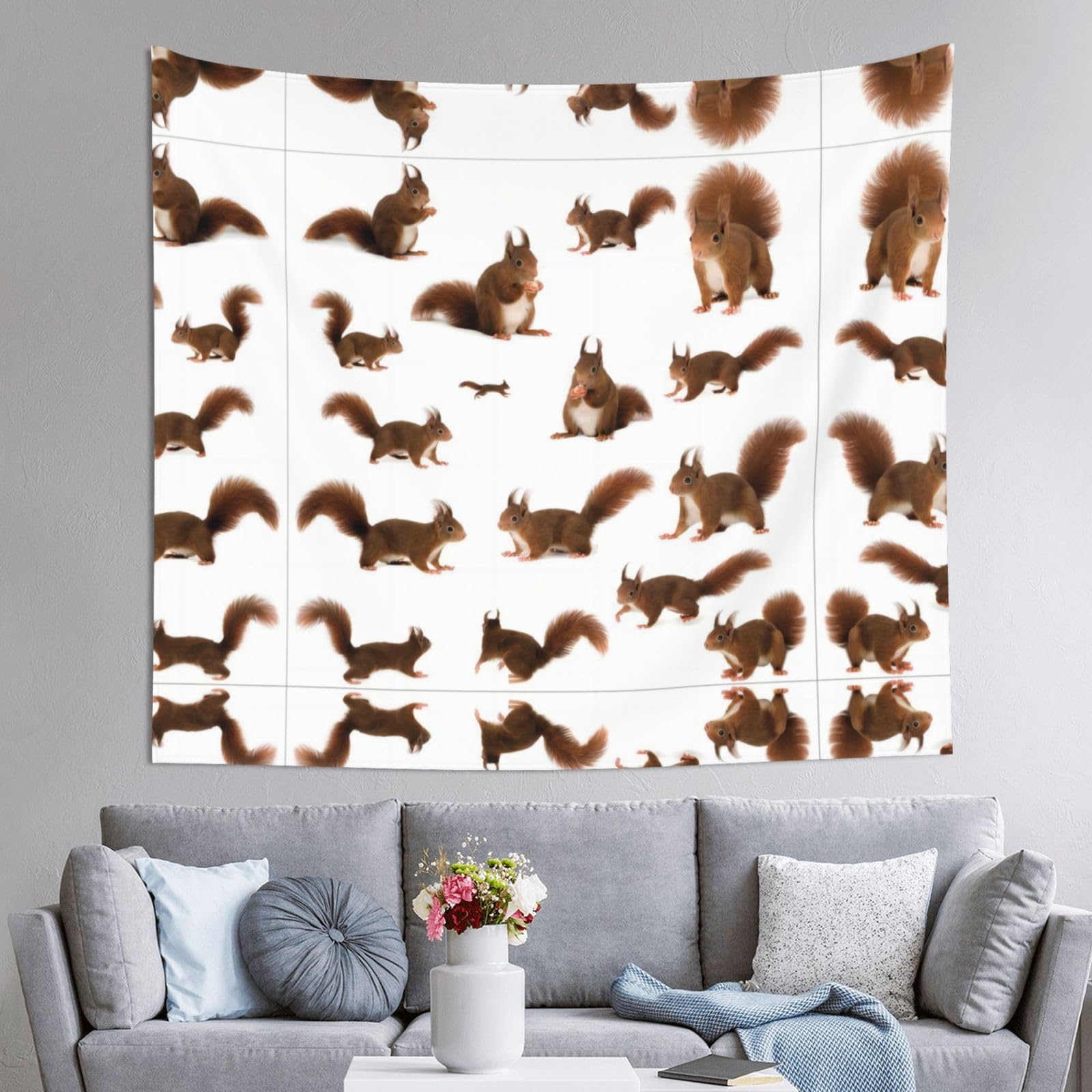 HLSBSSL 60x51in Cute Squirrels Printed Tapestry Tablecloth for Dormitory and Picnic Rooms - Multifunctional Fabric Hanging