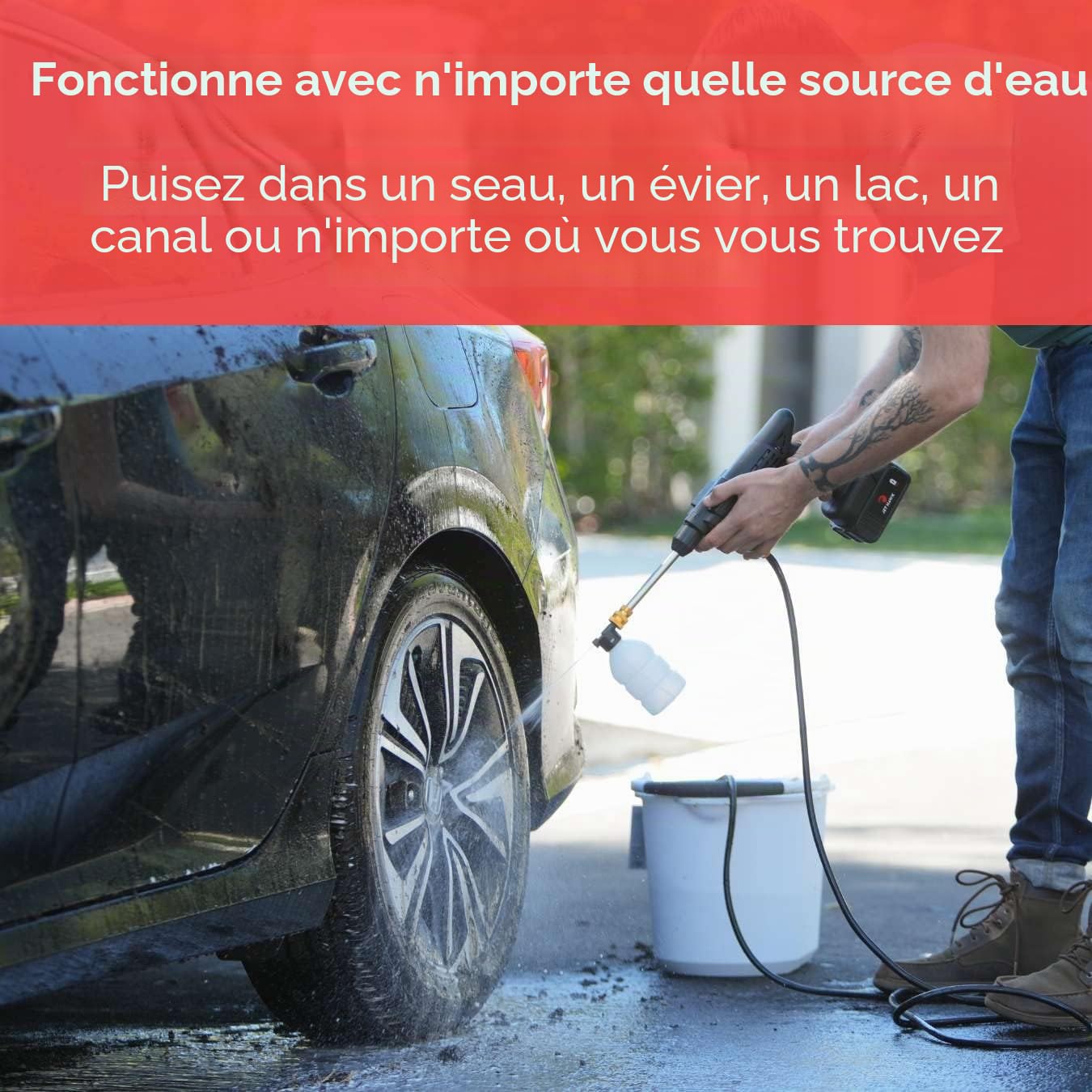 Jet Hawk – Nettoyeur Haute Pression Portable sans Fil comme vu sur High Street TV – Utilisez n'importe Quelle Source d'eau – 6 en 1 – Buses de pulvérisation, Tuyau de 5 m, connecteur de Tuyau, Flacon