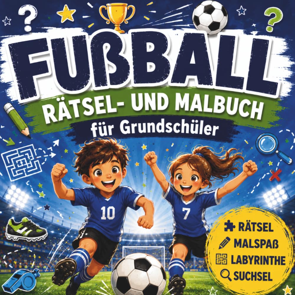 Fußball Rätsel- und Malbuch für Kinder: Wortsuchrätsel, Labyrinthe, Sudokus, Witze, Kreativaufgaben & Ausmalbilder – Für Grundschüler ab 6 Jahren (Crea Colorina - Spiel, Spaß, Malen & Rätsel)