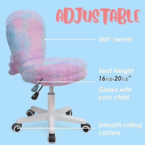 Miniatura 5 de wangji TAILLA - Silla de escritorio para niños, pequeña y cómoda silla giratoria de piel sintética peluda sin brazos para adolescentes, con cola de