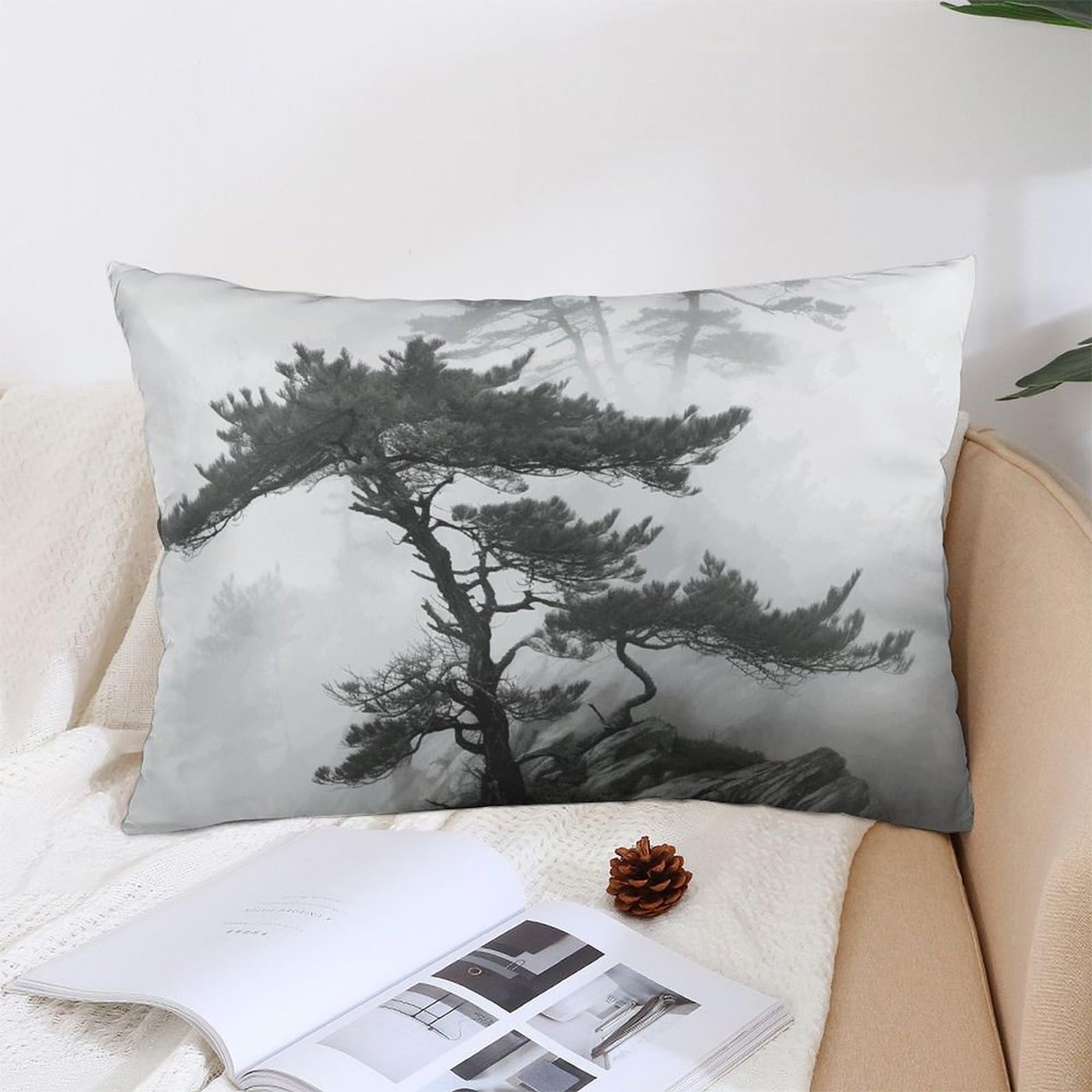 NTVOWPZO Decoration Throw Pillow Covers 12 "x20 Pillowcases Covers Foggy Mountain Pine Tree Soft Pillowcases Modern Farmhouse Home Decor Sofa Cushions Covers for Couch Bed Living Room