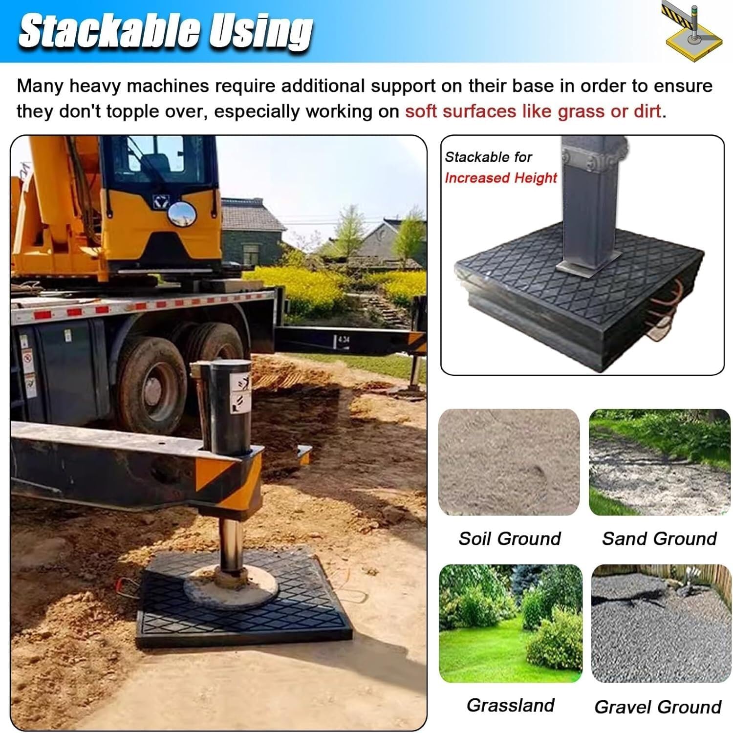 Heavy Duty RV Leveling Bloc - Stackable Portable Stabilizing Jack Pads with Handles for Cars, Truc, Trailers - Black Polyethylene (50x50x4cm)