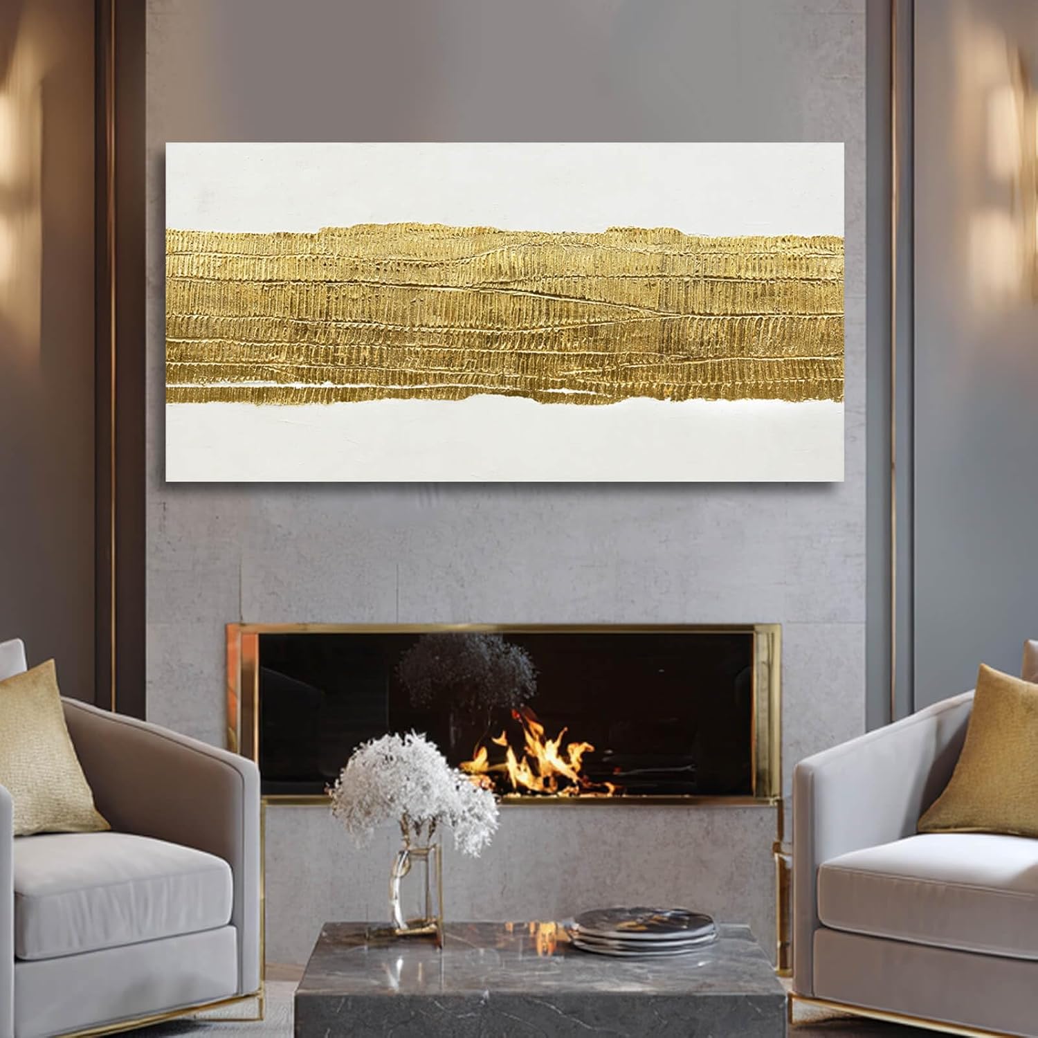 Kureful Abstract Wall Paintings Simple Canvas Wall Art Gold Wall Decor 29"x58" Large Pictures for Living Room Office Decorations - Image 5
