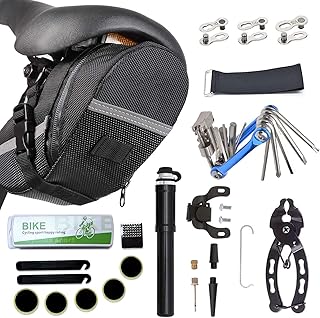 Bicycle Tire Pump, Bike Repair Tool Kits Saddle Bag, Tire Patches, 11 in 1 Multi Function Tool, Bicycle Tire Lever, Bike Link Plier, Bicycle Missing Link for Road Mountain BMX , Chain Breaker Splitter