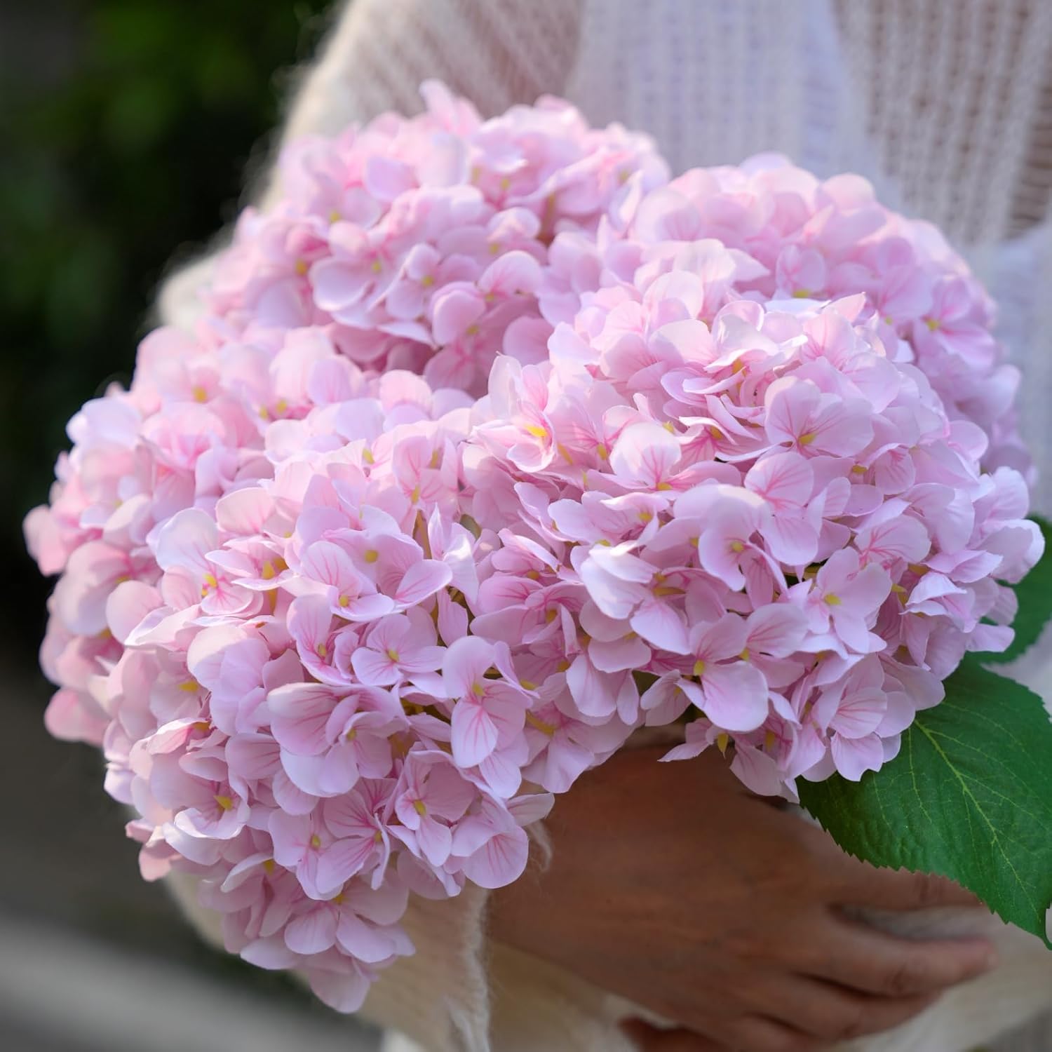 5 Pcs Faux Silk 18.5" Pink Hydrangea Artificial Flowers, Fake Flowers with Stems, for Wedding Bouquets Home Decor Party Christmas Centerpiece