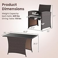 Vista 5 de Tangkula Juego de comedor de mimbre de 3 piezas, 2 sillas de ratán con mesa de comedor rectangular de vidrio templado, juego de conversación al aire