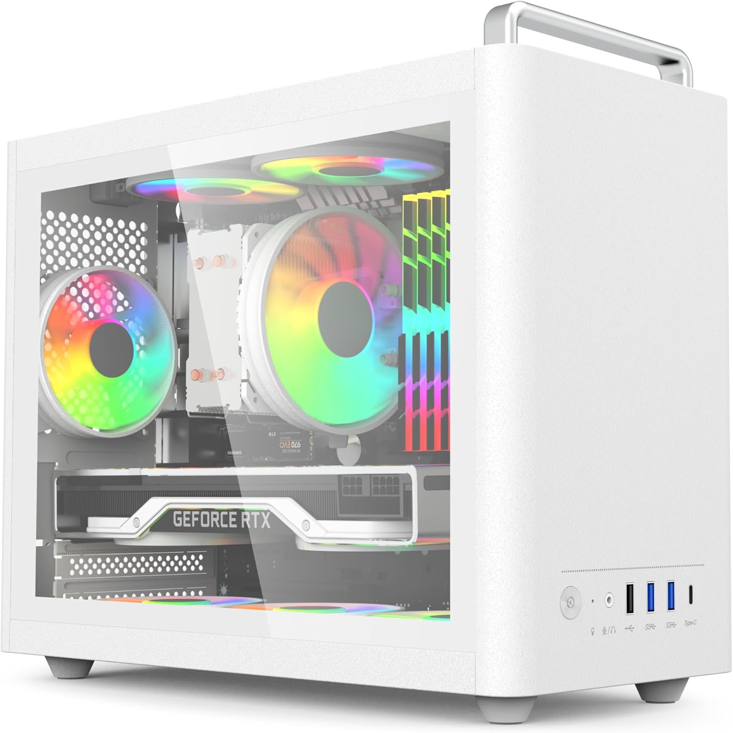 U310 M-ATX/ITX Case, Micro ATX CASE, Portable Desktop Case with Transparent Glass Side Window, Support 310MM GPU,135mm CPU Cooler and ATX/SFX Power Supply (White)