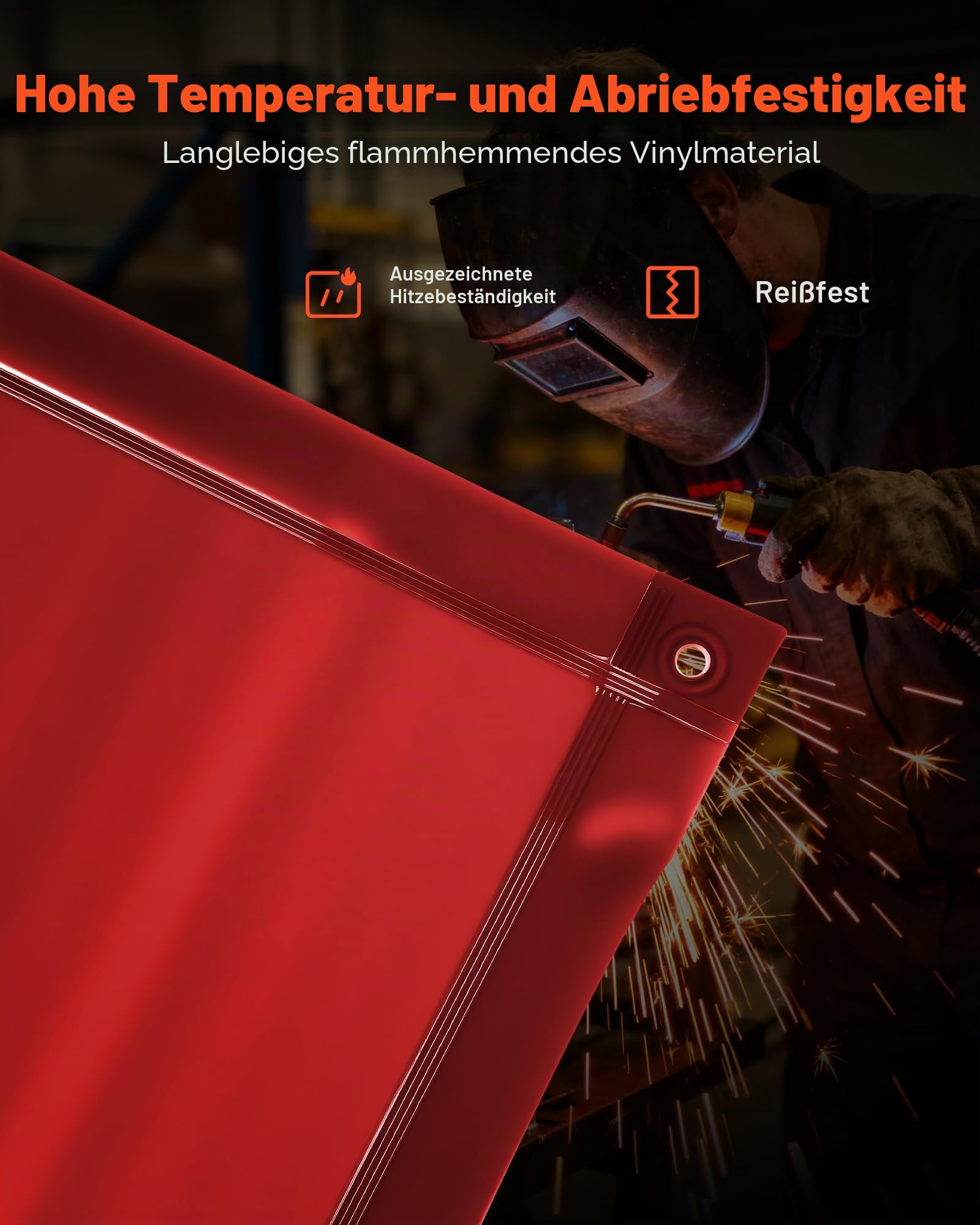 VEVOR 2er-Pack Schweißvorhang, 1740x2340 mm Schweißschutzwand, flammhemmende Vinyl-Schweißschutzwand mit 6-stufigem UV-Schutz für Werkstatt-/Industrieeinsatz, Rot (Ohne Rahmen)