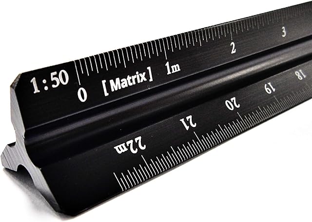 Metal Scale Ruler for Architects & Engineers, Matrix 30cm Black Triangular Scale Ruler Metric: 1:20, 1:25, 1:50, 1:75, 1:100, 1:125; and Protective Bag