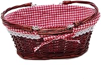 Vista 7 de OYPEIP Cesta de mimbre ovalada con asas dobles abatibles y forro extraíble, para regalos o picnic