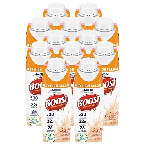 Boost Bebida nutricional muy alta en calorías fresa cremosa sin colores artificiales ni edulcorantes 8 onzas líquidas paquete de 12