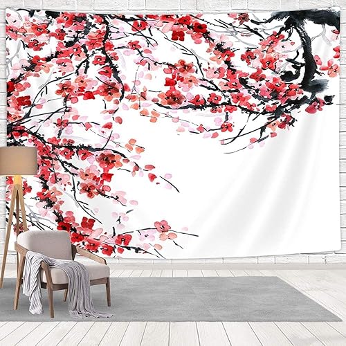 Miniatura 7 de Tapiz japonés de primavera de acuarela para colgar en la pared, monte Fuji con flores de cerezo, tapiz de pared con flores de Sakura, arte para