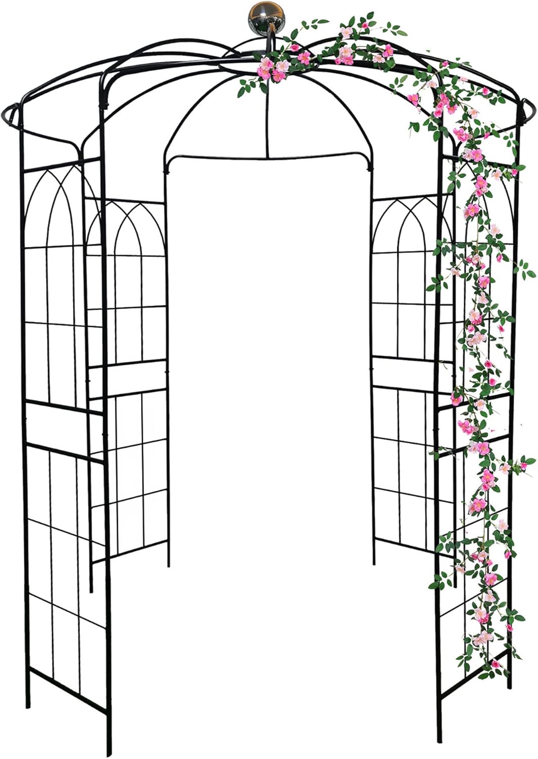 Metal Garden Arch Iron Garden Arbors Gazebo Dia81.3'' x 114.2'' High Birdcage Shape Pergola Pavilion for Wedding Ceremony Outdoor Black (Black/81.3''x114.2'')