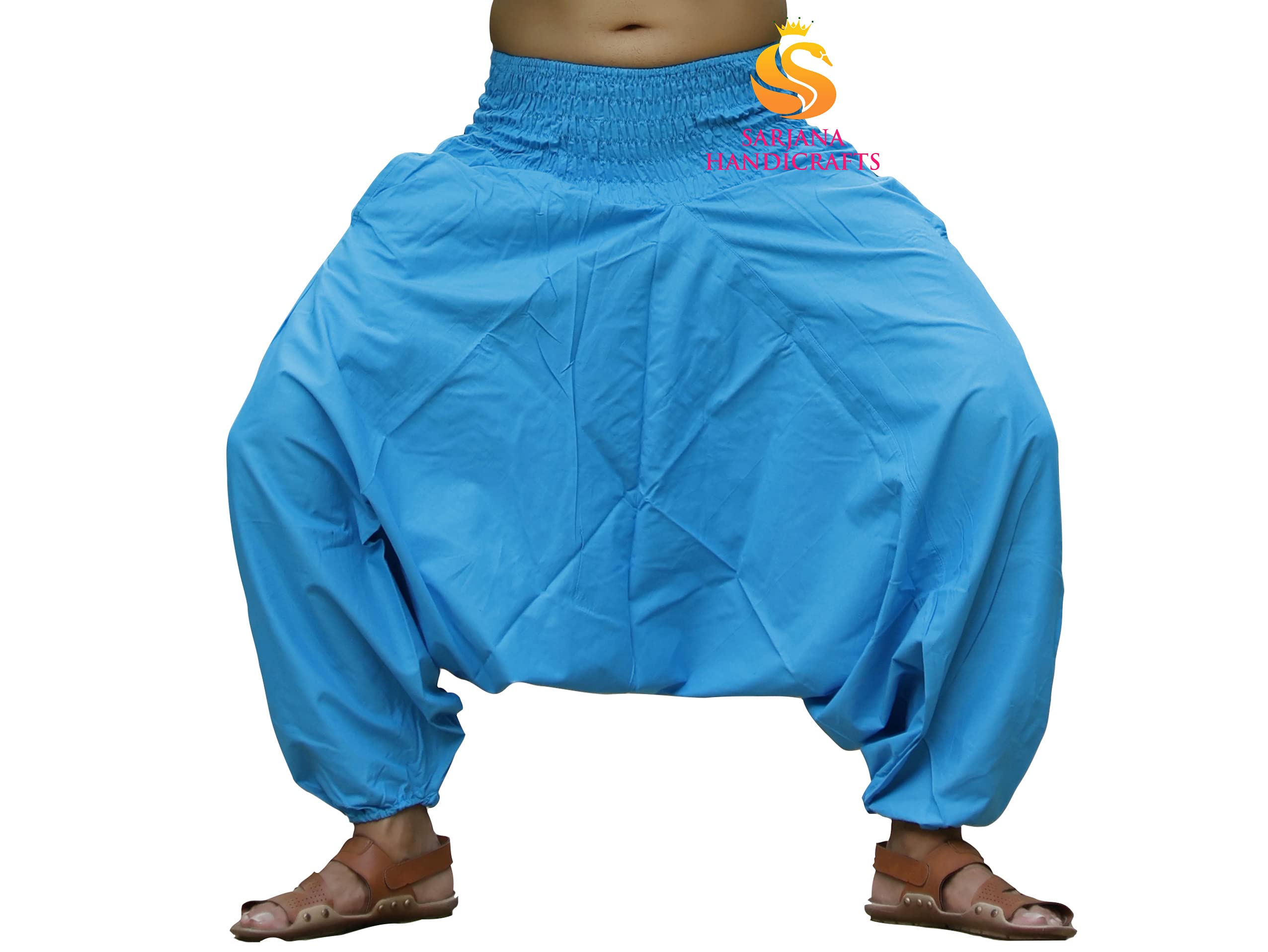 SARJANA HANDICRAFTS Pantalones Harem de algodón unisex para hombre, pantalones de yoga holgados y bohemios