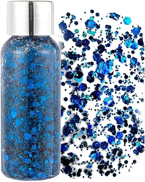 Body Glitter Gel, Mardi Gras Chunky Face Glitter Mermaid Sequins, Sparkly Hair Glitter,Singer Concert Festival Rave Accessories, Halloween Body Painting #05 Blue