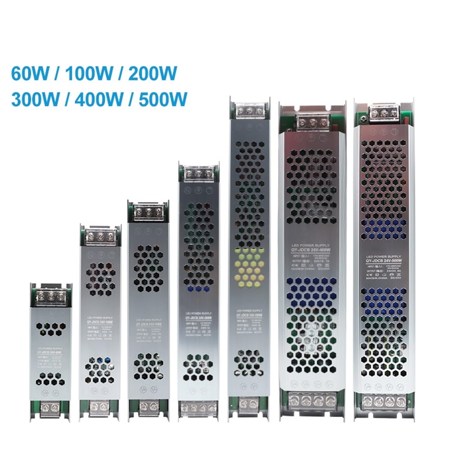 Zasilacz LED 12 V/24 V, 60 W, 100 W, 200 W, 300 W, 400 W, 500 W, ultra-cienki transformator AC/DC, konwerter sterownika LED do taśm oświetleniowych LED.