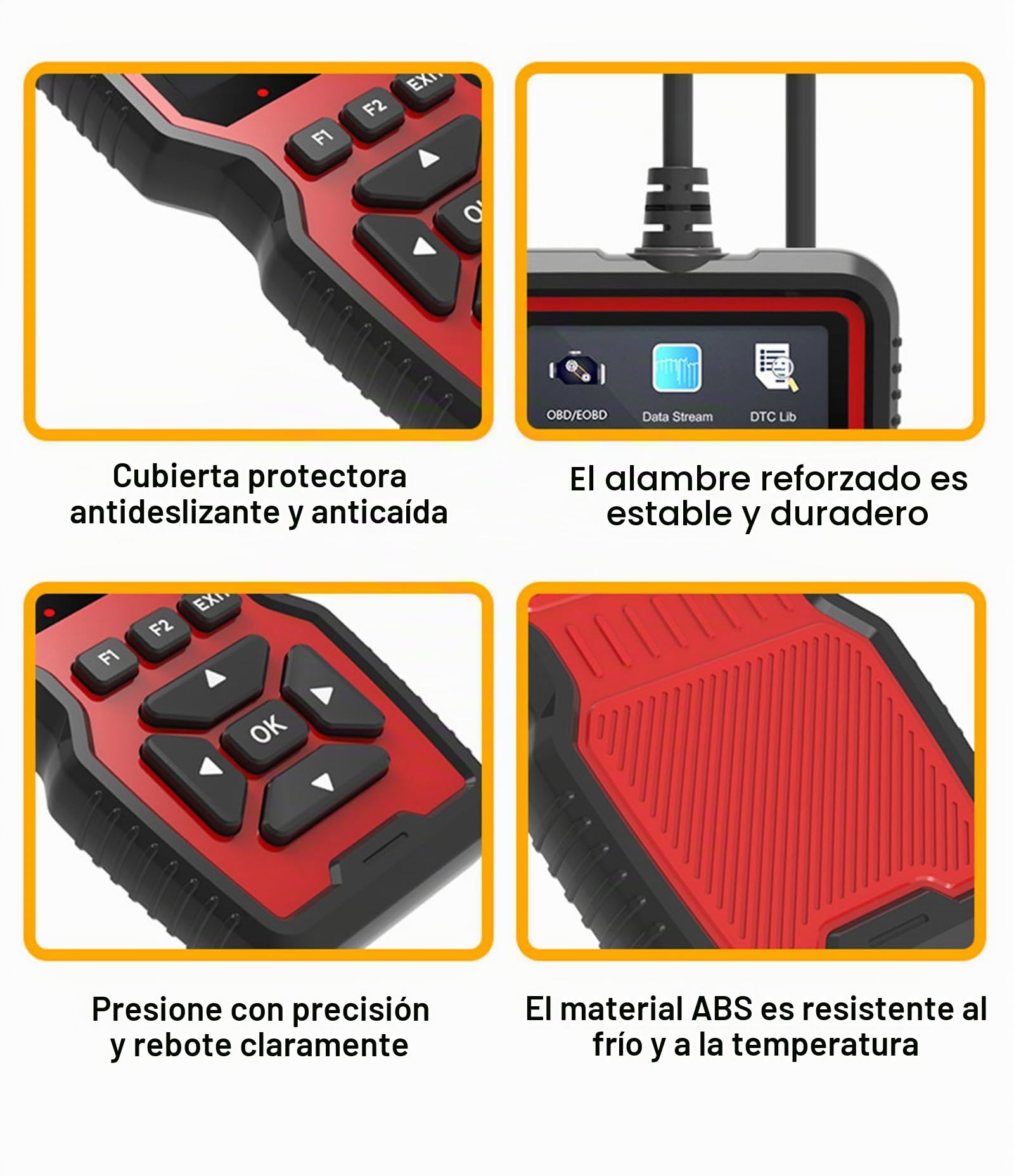 V519 obd2 Tarjeta de Lectura de código automotriz 9 OBD II/eobd protocolo estándar Detector de fallas automotrices Multifuncional 10 Idiomas (Rojo)