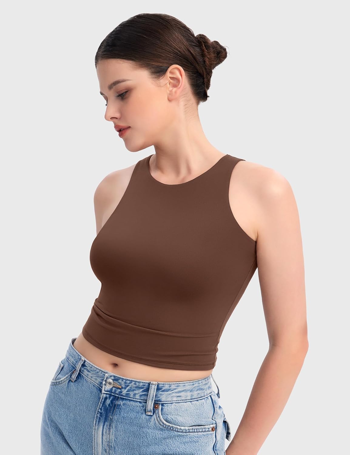 PUMIEY Women's High Neck Tank Top Sleeveless Summer Crop Tops for Women Smoke Cloud Pro Collection - Image 2