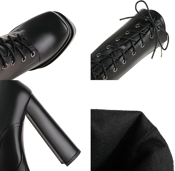 Knee High Platform Boots for Women Lace Up Chunky Heel Thigh