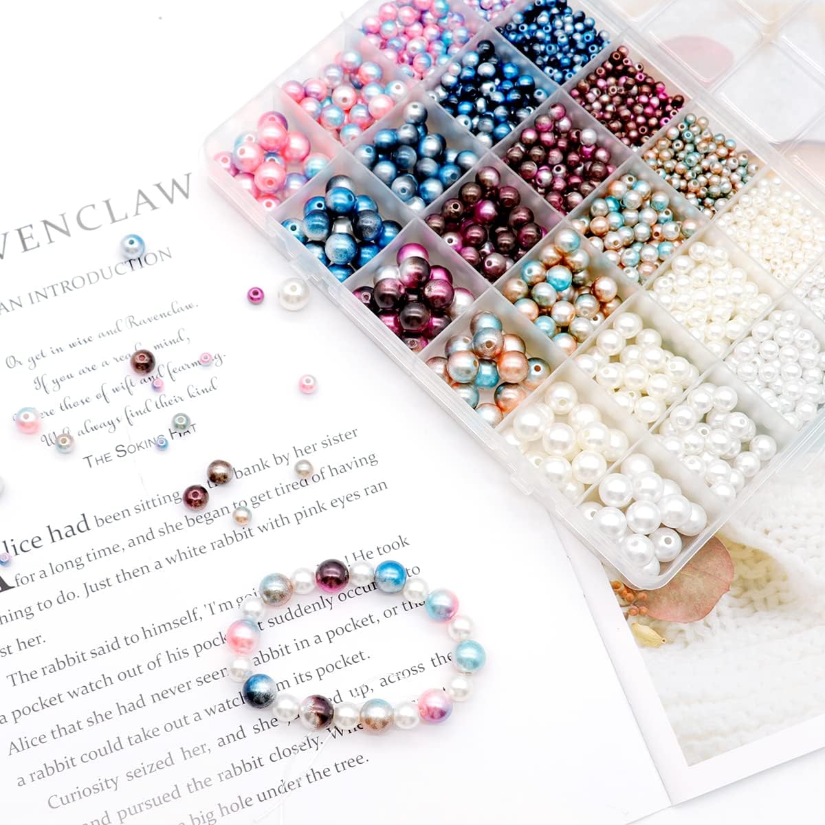 Glass Pearl Beads 1890 Pcs Shiny Beads for Crafting 4/6/8/10mm Spacer Beads with Holes Round Beads for Jewellery Making DIY Bracelet Necklace Earring Knitting Decorations (Dark)