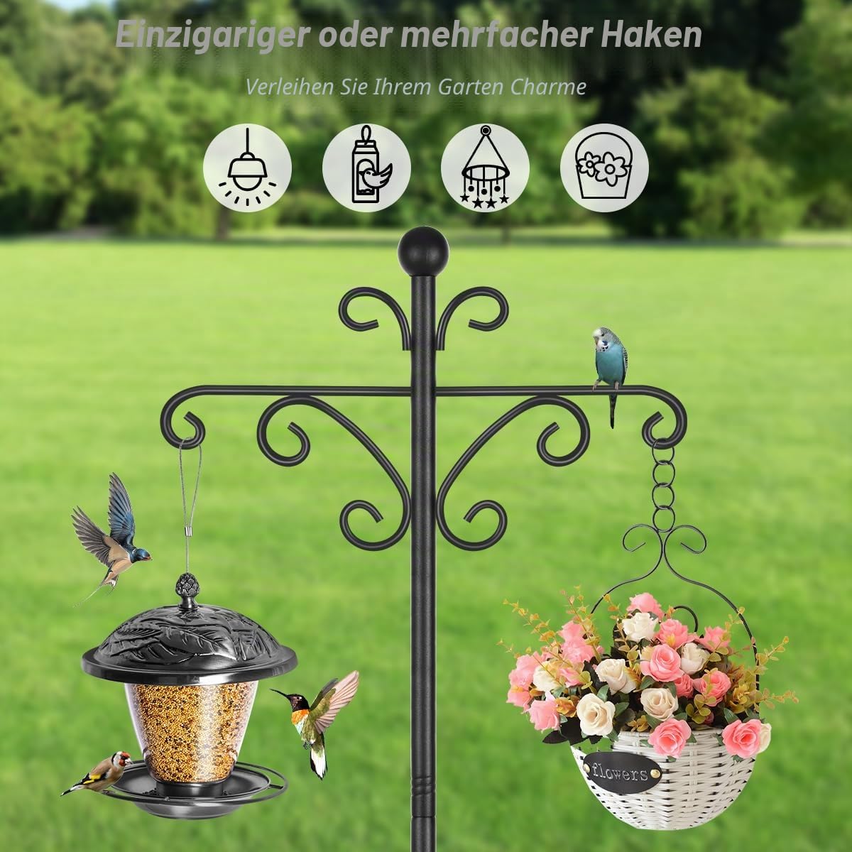 2er-Pack Vogelfutterstation Stange, 196 cm Vogelfutterspender Hängestation, freistehende Futterstation für den Garten, schwere Metall Doppel Shepherds Haken für Lichtständer, Schwarz