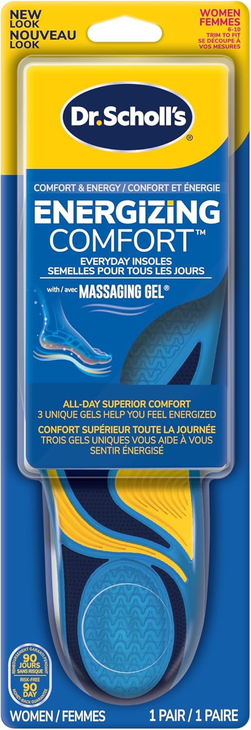 Dr. Scholl’s Energizing Comfort Everyday Insoles with Massaging Gel®, On Your Feet All-day Energy, Shock Absorbing, Arch Support, Trim Inserts to Fit Shoes, Women's Size 6-10, 1 Pair