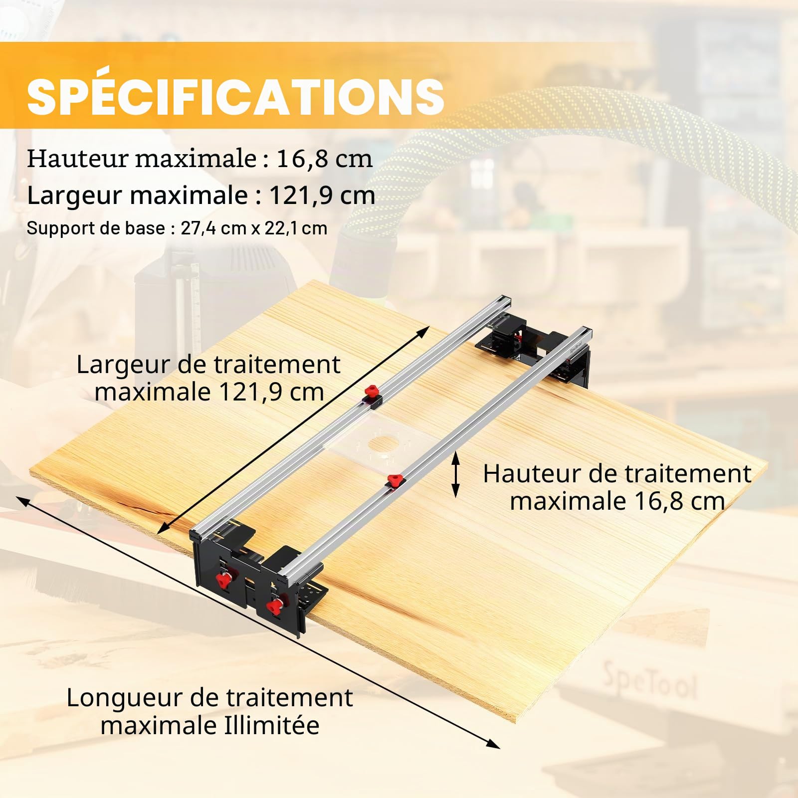 SpeTool Guide Défonceuse à Bois Rail pour Routeur Rail de Guidage pour Routeur Rail de Défonceuse 3 Axes Réglables Router Sled pour l'Aplanissement de Grandes Surfaces Irrégulières