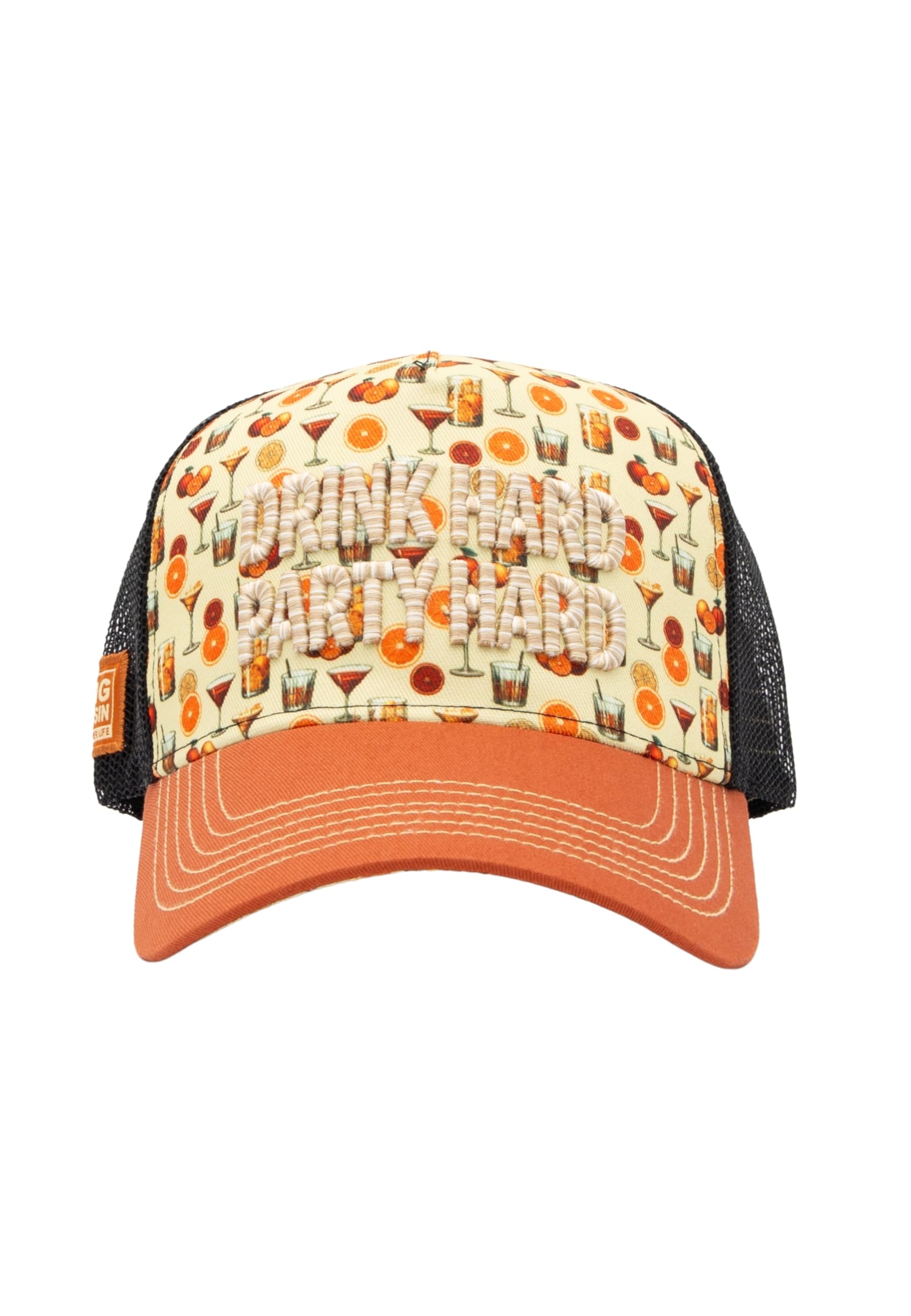 King Kerosin Cappellino da uomo con stampa e ricamo Drink Hard Party Hard Hard Party