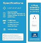 Ceptics 200W Convertisseur de tension de marche vers le bas - 220v à 110v Convertisseur de tension pour le curling en fer, lightener, chargeur – USB-A & C Chargement rapide – Câble d'alimentation de type C avec connecteurs A, G, I, E/F inclus