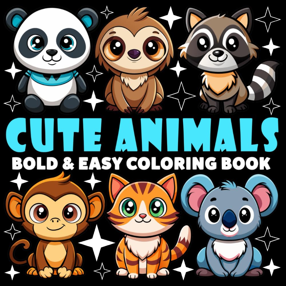 Cute Animals Coloring Book | Bold and Easy Coloring Book: 70 Pages - 8.5" x 8.5" - For Animals Lovers (Bold & Easy Coloring Book Series)