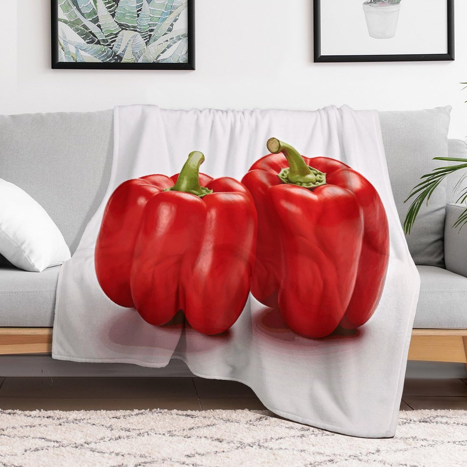 Couverture polaire 152x203 cm avec motif poivrons rouges pour lit et canapé