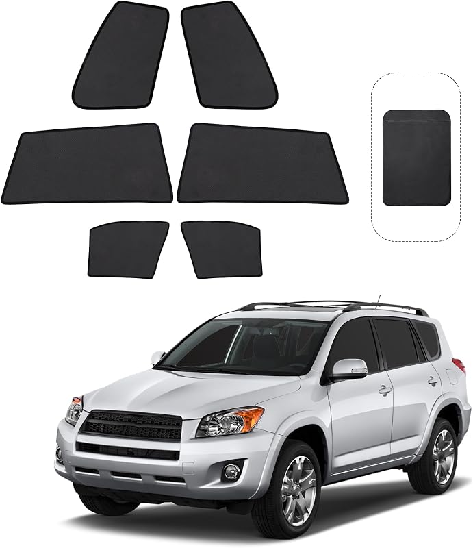 Protetor Solar Dobrável para Janela Lateral do Toyota RAV4 2006–2012 Fannyc Preto Kit com 6 Peças