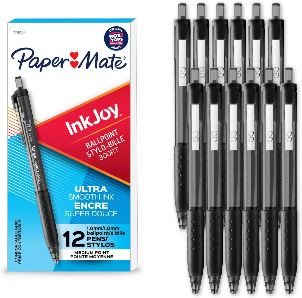 Paper Mate InkJoy 300RT Retractable Ballpoint Pens, Medium Point (1.0 mm), Black, 12 Count