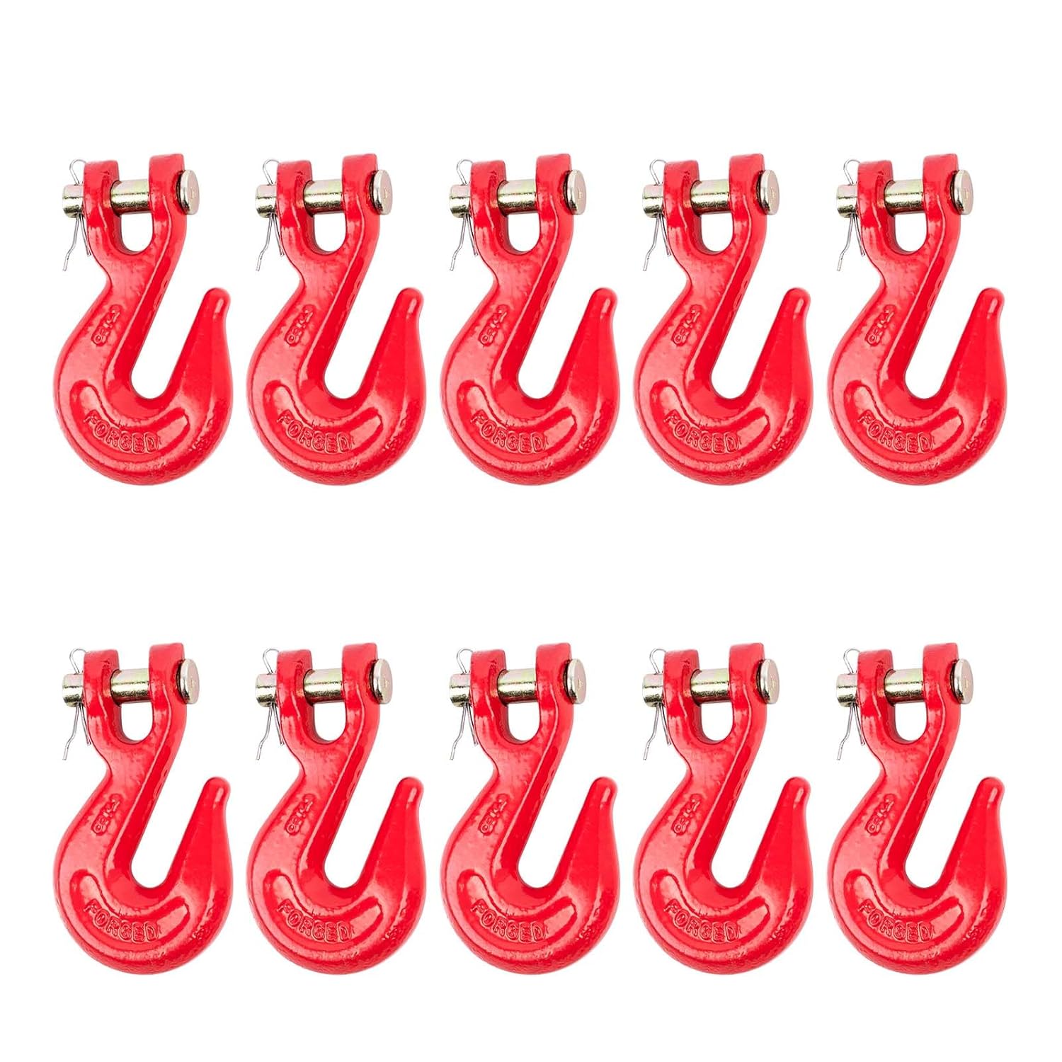 3/8'' G80 Clevis Grab Hook,10 Pack Heavy Duty Grade 80 Chain Hooks 3/8 Inch, 7,100 Lbs Working Load Limit, 3/8 in G80 Tow Hooks Transport Chian Hooks Trailer Truck Hooks - Red