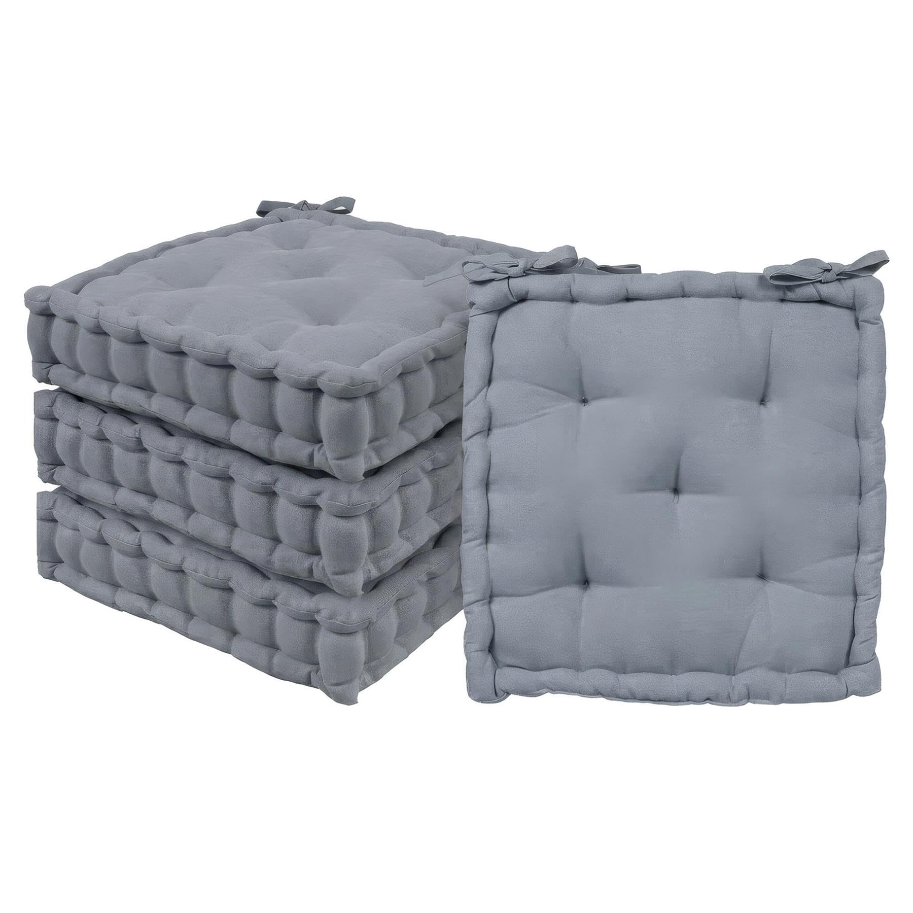Harbour Housewares Grey Square Seat Pads Pack Of 4-40 X 40Cm Extra Thick Cushions With Ties, Indoor Outdoor Chair Seat Pads For Dining Chairs, Garden, Patio & Bistro Seating