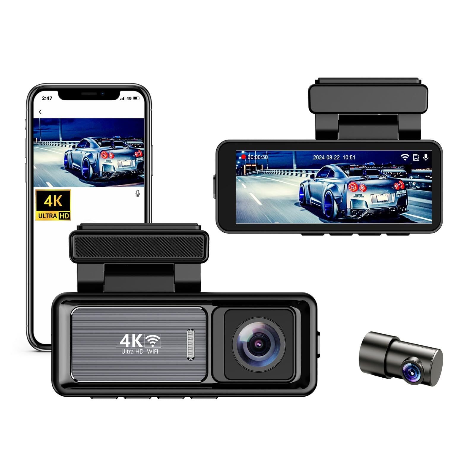 Coverzone MINI Çift Lensli WiFi GPS Dash Kamera