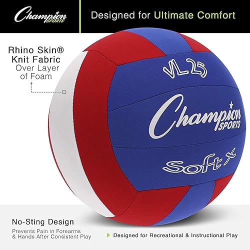 Miniatura 2 de Champion Sports Balones de voleibol de tela con cubierta antipicaduras, interior - Balones de voleibol suaves para principiantes - rojoazul