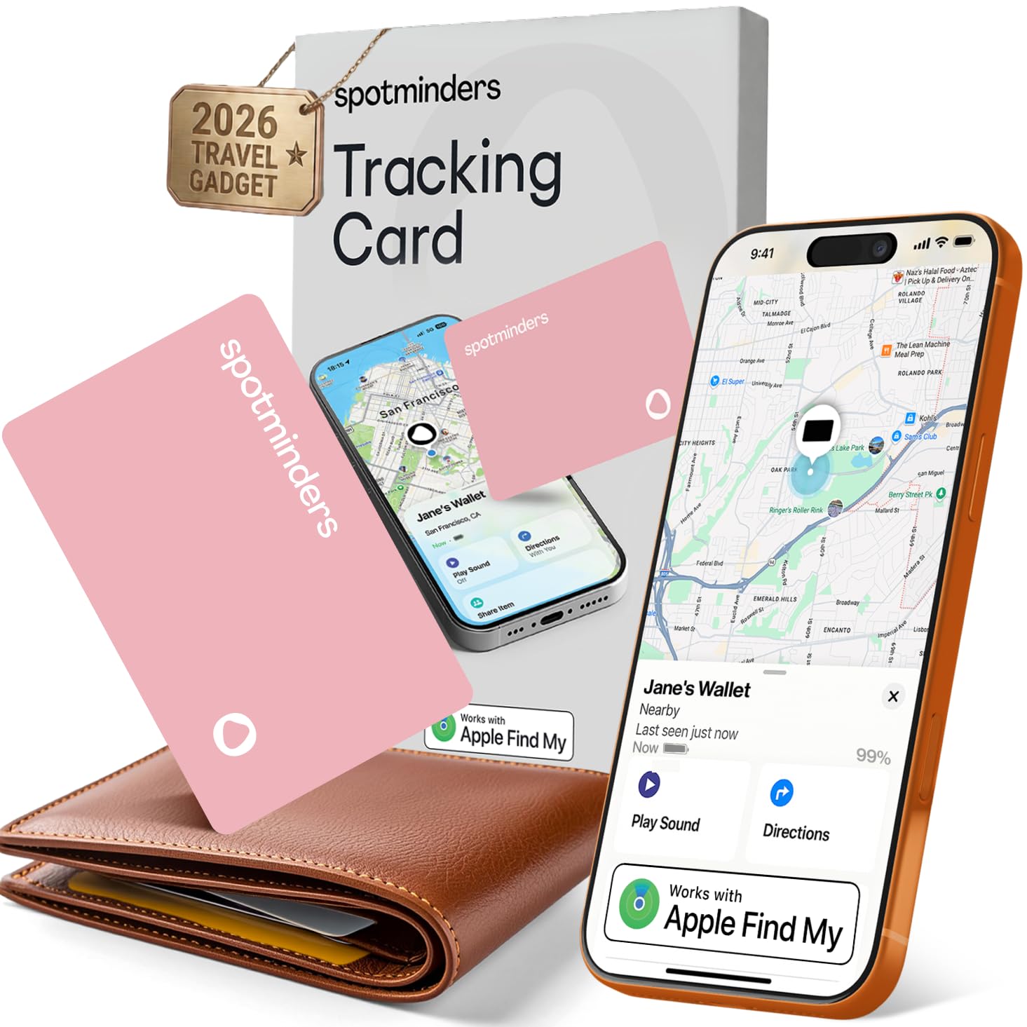 wallet tracker card pink - apple mfi certified & works with apple find my tracking card for wallet tag rechargeable ip68 waterproof 0.07in slim iphone item finder smartcard for luggage tags purse keys