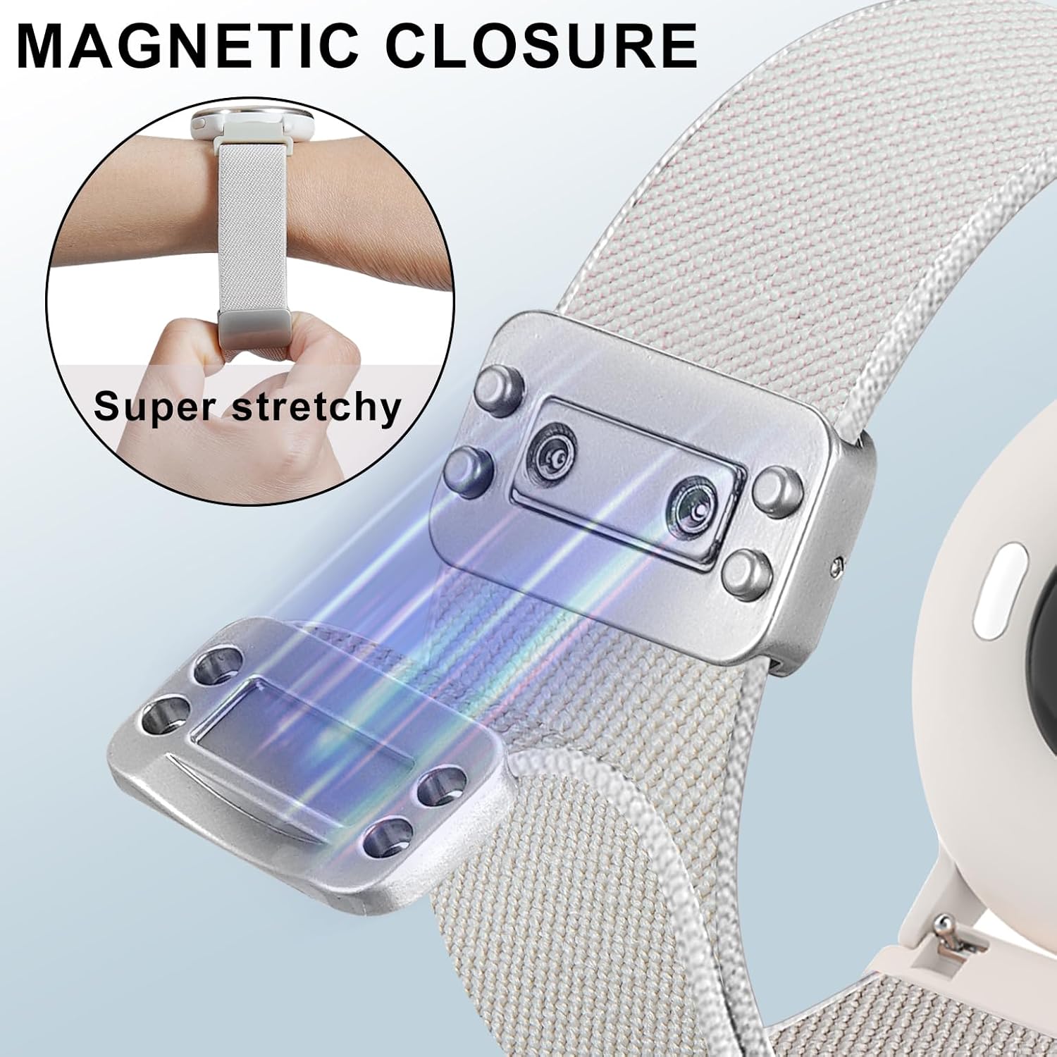 22mm Magnetic Stretchy Nylon Band Compatible with Garmin Vivoactive 4/Venu 4 45mm/Venu 3/Venu 3, Solo Loop Elastic Sport Strap Wristband Replacement for Forerunner 265/255/255 Music Women Men image 3
