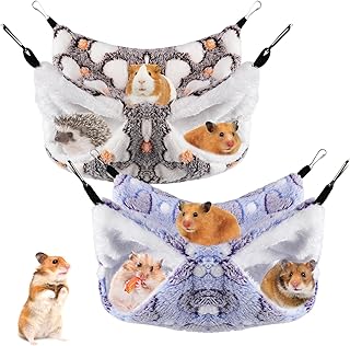 2 Pcs Small Pet Cage Hammock Guinea Pig Bunkbed Hanging Hammock Soft Warm Small Animals House Cage Accessories for Hamster Ferret Guinea Pig Squirrel Chinchilla Rat