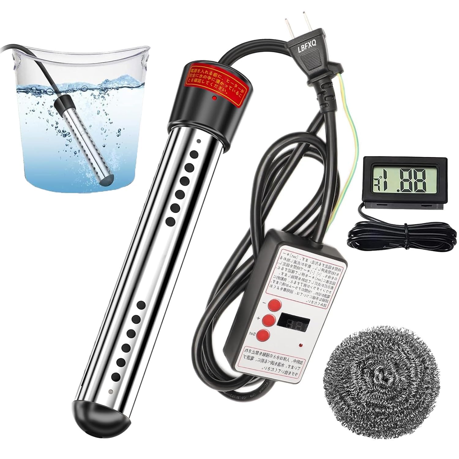 LBFXQ投げ込みヒーター 1500W 温度計付 電気浸漬給湯器ロッド プールヒ…