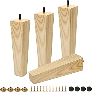 FoDau770 5/16"-18 Bolts Square Furniture Legs 9 Inch, Ash Wood Legs for Furniture Set of 4, Mid Century Modern Feet Wood Replacement Parts for Cabinet Sofa Dresser Chair Ottoman Table